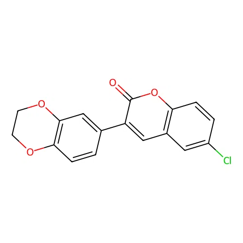 6-chloro-3-(2,3-dihydrobenzo[b][1,4]dioxin-6-yl)-2H-chromen-2-one structure