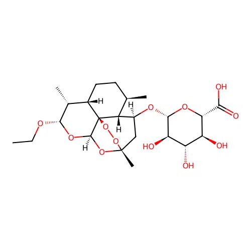 (2S,3S,4S,5R,6R)-6-[[(1R,3S,4R,5R,8S,9R,10S,12R,13S)-10-Ethoxy-1,5,9-trimethyl-11,14,15,16-tetraoxatetracyclo[10.3.1.04,13.08,13]hexadecan-3-yl]oxy]-3,4,5-trihydroxyoxane-2-carboxylic acid structure