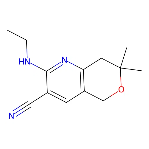 2-(ethylamino)-7,7-dimethyl-7,8-dihydro-5H-pyrano[4,3-b]pyridine-3-carbonitrile structure