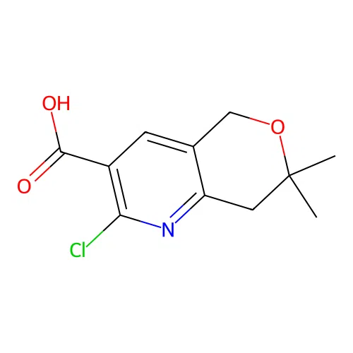 2-Chloro-7,7-dimethyl-7,8-dihydro-5H-pyrano[4,3-b]pyridine-3-carboxylic acid structure