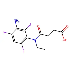 Succinic acid mono-3-amino-2,4,6-triiodo-N-ethylanilide structure