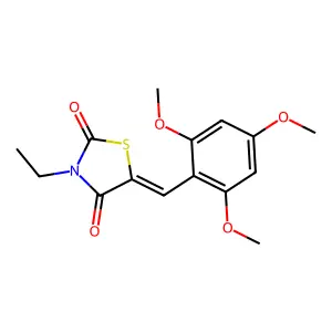 (5E)-3-ethyl-5-(2,4,6-trimethoxybenzylidene)-1,3-thiazolidine-2,4-dione structure
