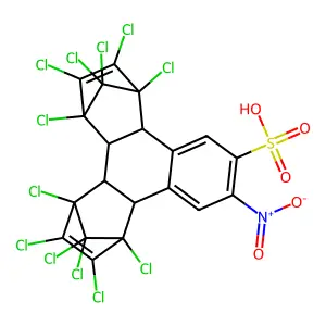 1,2,3,4,5,6,7,8,13,13,14,14-Dodecachloro-11-nitro-1,4,4a,4b,5,8,8a,12b-octahydro-1,4:5,8-dimethanotriphenylene-10-sulfonic acid structure