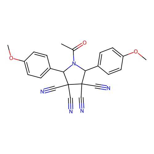 1-Acetyl-2,5-bis(4-methoxyphenyl)pyrrolidine-3,3,4,4-tetracarbonitrile structure