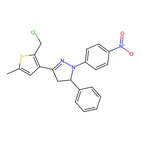 5-[2-(chloromethyl)-5-methylthiophen-3-yl]-2-(4-nitrophenyl)-3-phenyl-3,4-dihydropyrazole structure