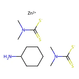 (Cyclohexylamine)bis(dimethyldithiocarbamato-S,S')zinc structure