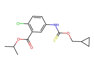 Methylethyl 2-chloro-5-(((cyclopropylmethoxy)thioxomethyl)amino)benzoate structure