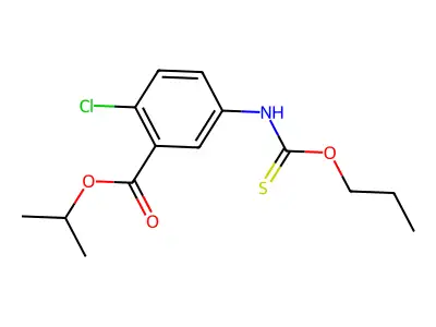Benzoic acid, 2-chloro-5-((propoxythioxomethyl)amino)-, 1-methylethyl ester structure