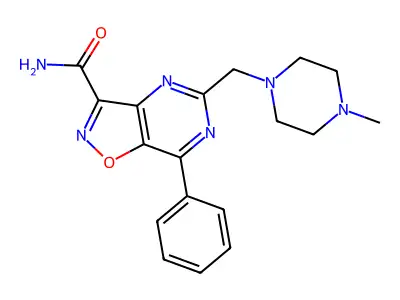 3-Carbamido-5-(4'-methylpiperazinomethyl)-7-phenylisoxazolo(4,5-d)pyrimidine structure