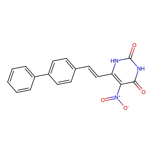 6-[(E)-2-(biphenyl-4-yl)ethenyl]-5-nitropyrimidine-2,4(1H,3H)-dione structure