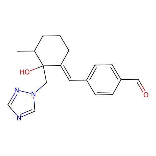 (E)-4-((2-((1H-1,2,4-triazol-1-yl)methyl)-2-hydroxy-3-methylcyclohexylidene)methyl)benzaldehyde structure