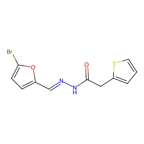 N-[(E)-(5-bromofuran-2-yl)methylideneamino]-2-thiophen-2-ylacetamide structure