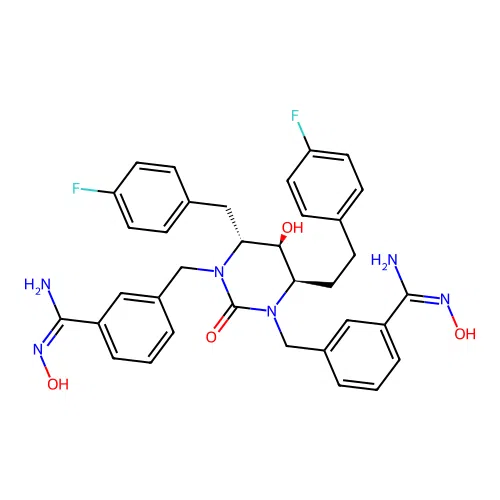 (4R,5R,6R)-Tetrahydro-1,3-bis((3-(N-hydroxycarboximidamide)-phenyl)methyl)-5-hydroxy-4-(2-(4-fluorophenyl)ethyl)-6-(4-fluorophenylmethyl)-2(1H)-pyrimidinone structure