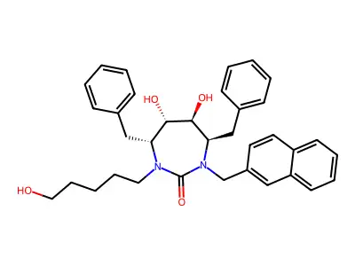 2H-1,3-Diazepin-2-one, hexahydro-5,6-dihydroxy-1-(5-hydroxypentyl)-3-(2-naphthalenylmethyl)-4,7-bis(phenylmethyl)-, (4R,5S,6S,7R)- structure