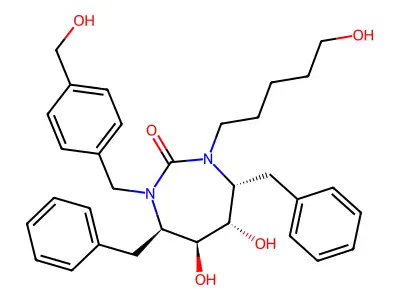 2H-1,3-Diazepin-2-one, hexahydro-5,6-dihydroxy-1-((4-(hydroxymethyl)phenyl)methyl)-3-(5-hydroxypentyl)-4,7-bis(phenylmethyl)-, (4R,5S,6S,7R)- structure
