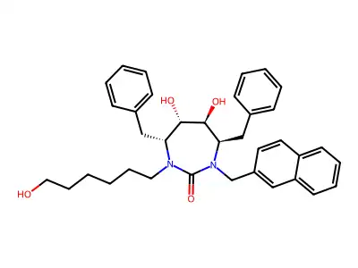 2H-1,3-Diazepin-2-one, hexahydro-5,6-dihydroxy-1-(6-hydroxyhexyl)-3-(2-naphthalenylmethyl)-4,7-bis(phenylmethyl)-, (4R,5S,6S,7R)- structure