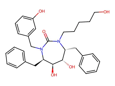 2H-1,3-Dazepin-2-one, hexahydro-5,6-dihydroxy-1-(5-hydroxypentyl)-3-((3-hydroxyphenyl)methyl)-4,7-bis(phenylmethyl)-, (4R,5S,6S,7R)- structure