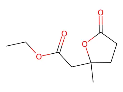 Ethyl tetrahydro-2-methyl-5-oxofuran-2-acetate structure