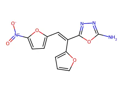 5-[1-(Furan-2-yl)-2-(5-nitrofuran-2-yl)ethenyl]-1,3,4-oxadiazol-2-amine structure