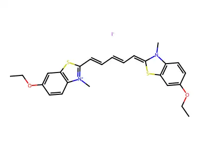 6-Ethoxy-2-[5-(6-ethoxy-3-methyl-1,3-benzothiazol-2(3H)-ylidene)penta-1,3-dien-1-yl]-3-methyl-1,3-benzothiazol-3-ium iodide structure