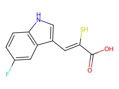 3-(5-fluoro-1H-indol-3-yl)-2-mercapto-2-propenoic acid structure