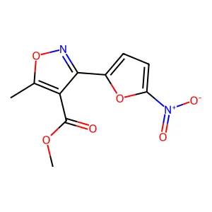 4-Isoxazolecarboxylic acid, 5-methyl-3-(5-nitro-2-furyl)-, methyl ester structure