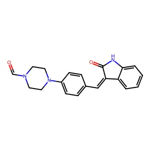 4-[4-[(2-oxo-1H-indol-3-ylidene)methyl]phenyl]piperazine-1-carbaldehyde structure