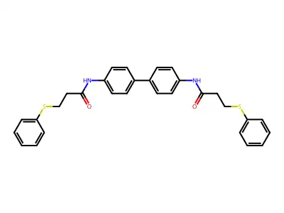3-phenylsulfanyl-N-[4-[4-(3-phenylsulfanylpropanoylamino)phenyl]phenyl]propanamide structure