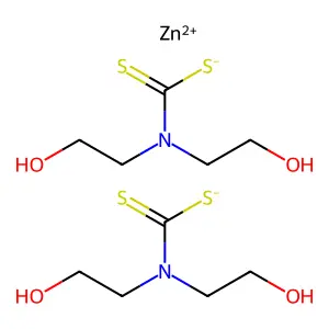 (T-4)-Bis(N,N-bis(2-hydroxyethyl)carbamodithioato-kappaS,kappaS')zinc structure