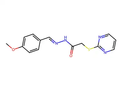 N-[(E)-(4-methoxyphenyl)methylideneamino]-2-pyrimidin-2-ylsulfanylacetamide structure