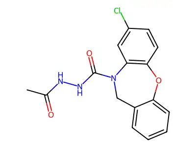 Dibenz(b,f)(1,4)oxazepine-10(11H)-carboxylic acid, 8-chloro-, 2-acetylhydrazide structure