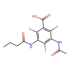 Benzoic acid, 3-acetamido-5-butyramido-2,4,6-triiodo- structure