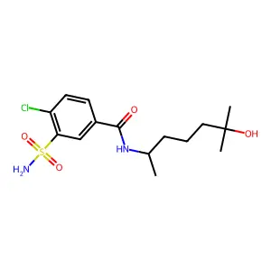 4-Chloro-N-(5-hydroxy-1,5-dimethylhexyl)-3-sulphamoylbenzamide structure
