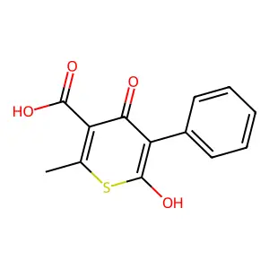 6-Hydroxy-2-methyl-4-oxo-5-phenyl-4H-thiopyran-3-carboxylic acid structure