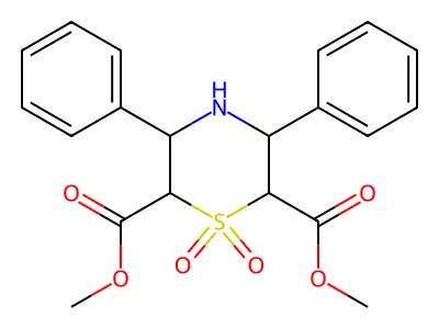 Dimethyl 3,5-diphenylthiomorpholine-2,6-dicarboxylate 1,1-dioxide structure