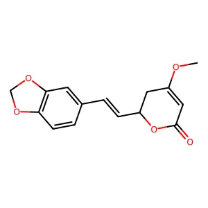 (2R)-2-[2-(1,3-benzodioxol-5-yl)ethenyl]-4-methoxy-2,3-dihydropyran-6-one structure