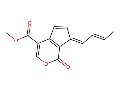 Methyl 7-but-2-enylidene-1-oxocyclopenta[c]pyran-4-carboxylate structure