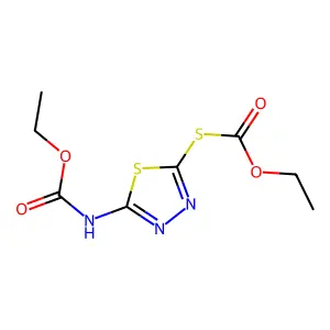 S-(5-((Ethoxycarbonyl)amino)-1,3,4-thiadiazol-2-yl) O-ethyl thiocarbonate structure