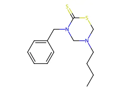 2H-1,3,5-Thiadiazine-2-thione, tetrahydro-5-butyl-3-(phenylmethyl)- structure
