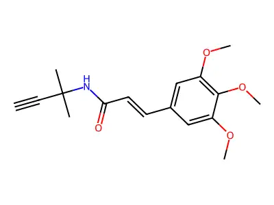 N-(2-methylbut-3-yn-2-yl)-3-(3,4,5-trimethoxyphenyl)prop-2-enamide structure