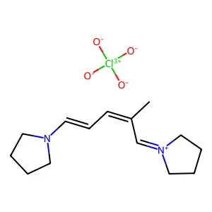 Pyrrolidinium, 1-(2-methyl-5-pyrrolidino-2,4-pentadienylidene)-, perchlorate structure