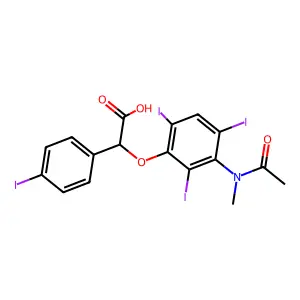 Acetic acid, 2-(3-(N-methylacetamido)-2,4,6-triiodophenoxy)-2-(p-iodophenyl)- structure