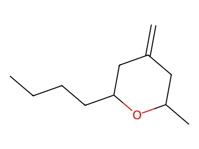 2H-Pyran, 2-butyltetrahydro-6-methyl-4-methylene- structure