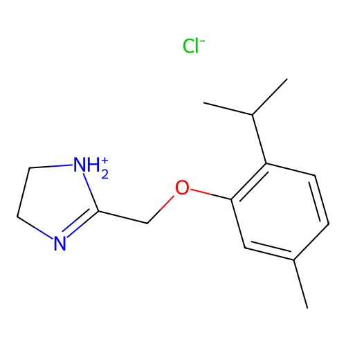 2-[(5-methyl-2-propan-2-ylphenoxy)methyl]-4,5-dihydro-1H-imidazol-1-ium chloride structure