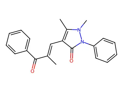 1,5-Dimethyl-4-(2-methyl-3-oxo-3-phenylprop-1-enyl)-2-phenylpyrazol-3-one structure