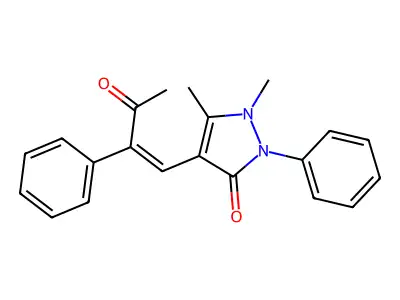 1,5-Dimethyl-4-(3-oxo-2-phenylbut-1-enyl)-2-phenylpyrazol-3-one structure