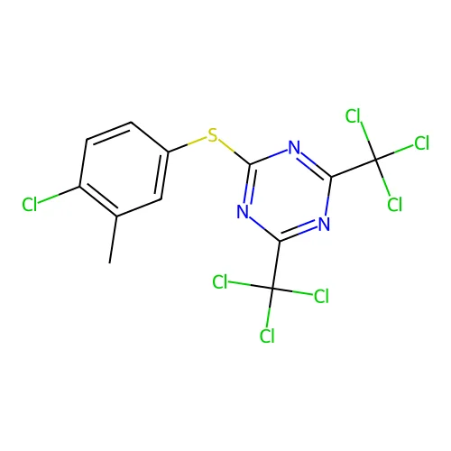 s-Triazine, 2-[(4-chloro-m-tolyl)thio]-4,6-bis(trichloromethyl)- structure