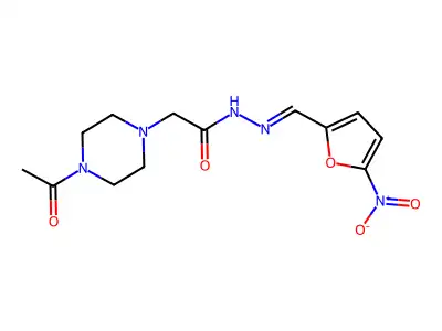1-Piperazineacetic acid, 4-acetyl-, 2-(5-nitrofurfurylidene)hydrazide structure