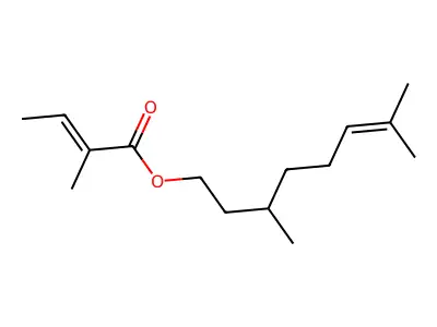 2-Butenoic acid, 2-methyl-, 3,7-dimethyl-6-octenyl ester, (2E)- structure