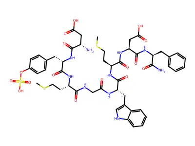 Asp-Tyr(SO3H)-Met-Gly-Trp-Met-Asp-Phe-NH2 structure